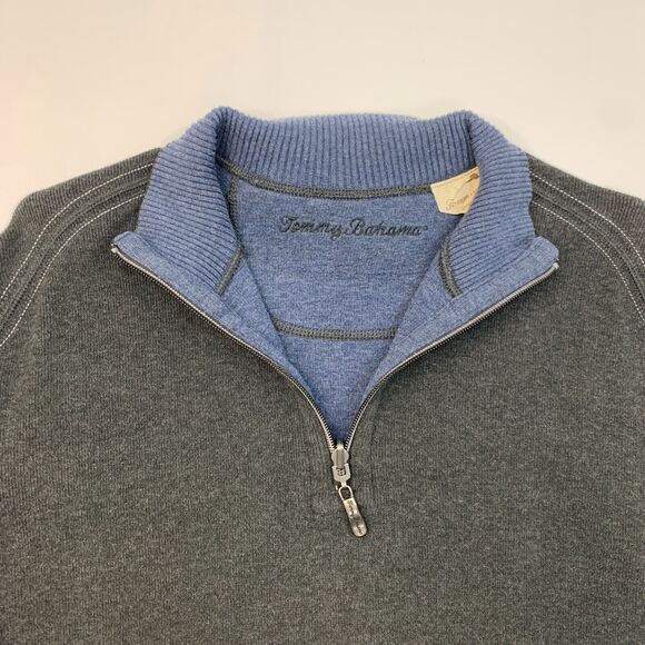 Tommy Bahama Sweater Mens M Medium Flip Side Pro Half Zip Blue Gray Cotton - Picture 4 of 15